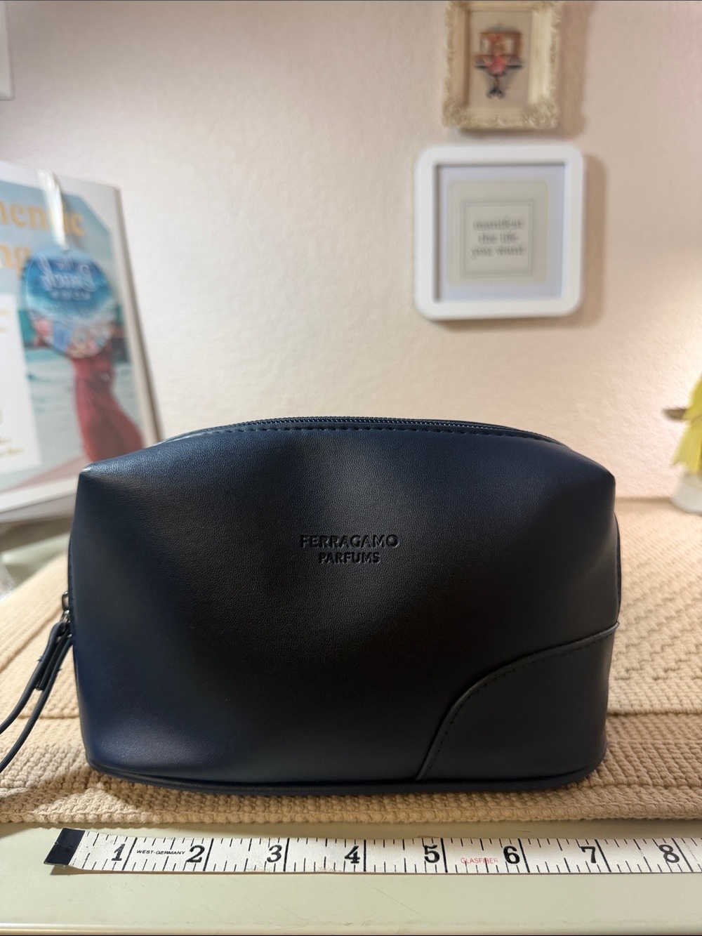 Salvatore Ferragamo blue Leather Toiletry Pouch